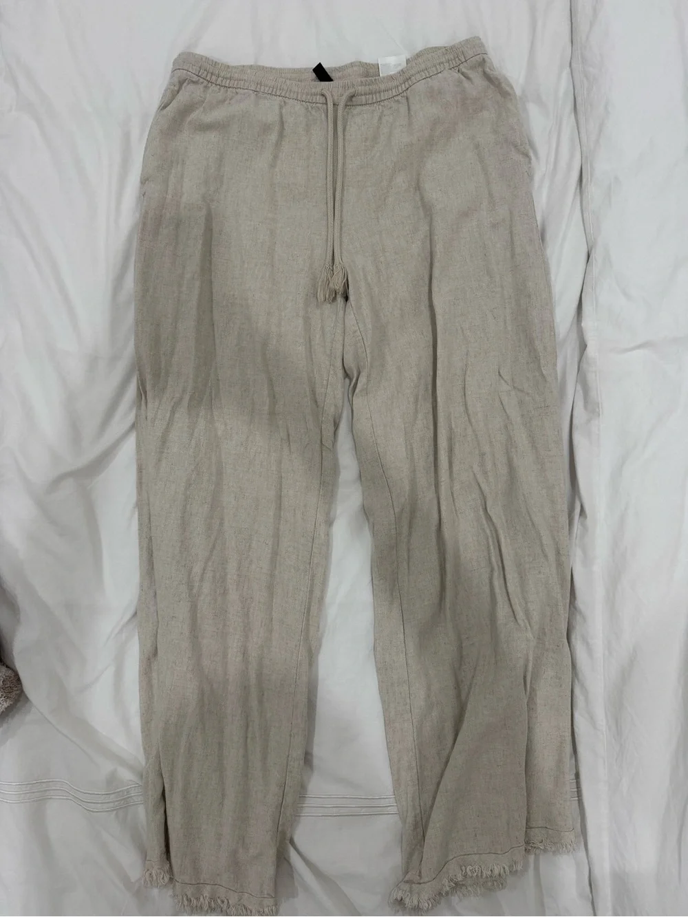 H&M Beige Drawstring Linen-Blend Chinos